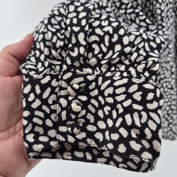 Talbots Plus 2X Black White Abstract Print Wrap Tie Waist Blouse Long Sleeve Top - Picture 5 of 14